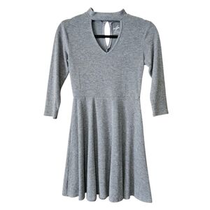 Gray Knit Dress with Keyhole Neckline